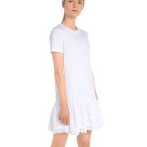 Red Valentino White Lace Frill Detail Short Sleeve Dress